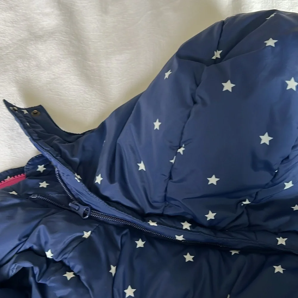 Mini Boden Navy Star Puffer Jacket with Bright Trim